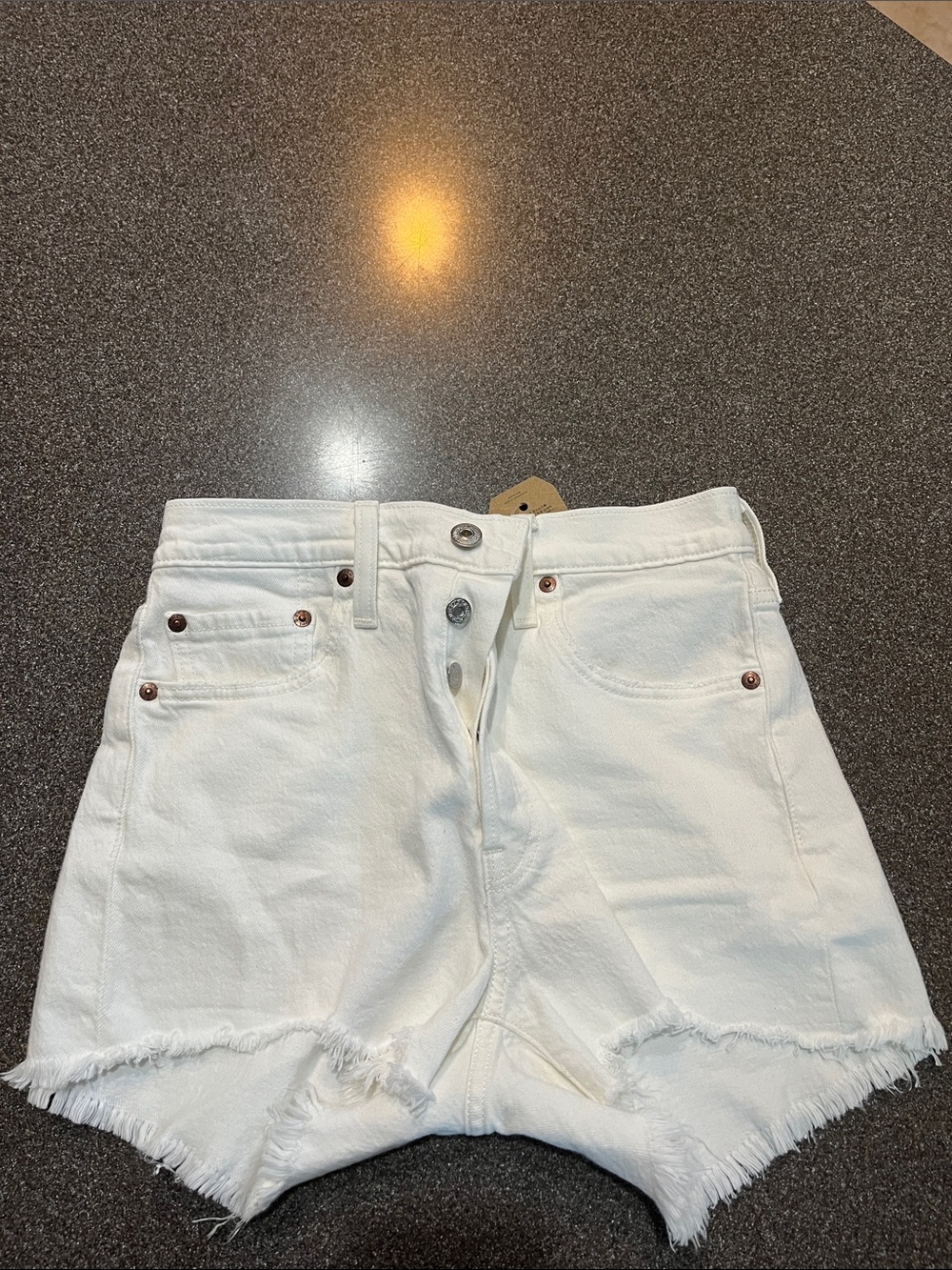Levi White High-Rise Denim Cutoff Shorts